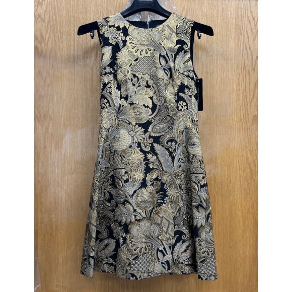 DOLCE & GABBANA Gold Metallic Jacquard Sleeveless Mini Dress 40 S - Picture 6 of 9